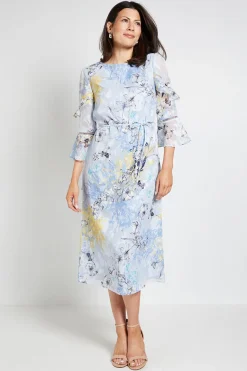 Robe Midi À Volants Motif Floral Dévoré