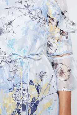 Robe Midi À Volants Motif Floral Dévoré