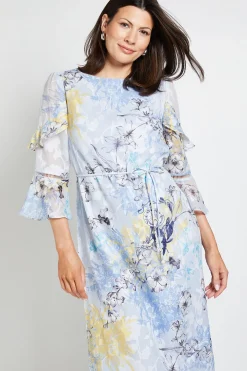 Robe Midi À Volants Motif Floral Dévoré
