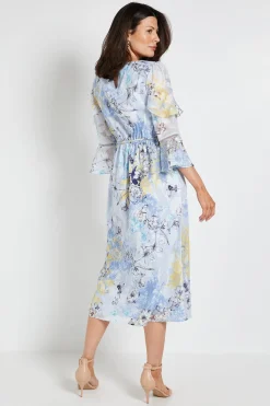 Robe Midi À Volants Motif Floral Dévoré
