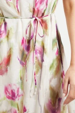 Robe Midi à Volants Motif Floral Dévoré