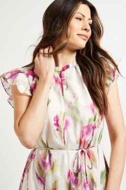 Robe Midi à Volants Motif Floral Dévoré