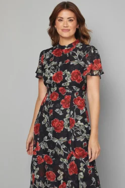 Robe Midi à Volants Motif Floral Dévoré
