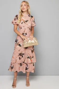 Wallis Robe Midi à Volants Petite avec Motif Floral Dévoré<Femme Toutes Les Robes|Robes Mi-Longues