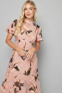 Wallis Robe Midi à Volants Petite avec Motif Floral Dévoré<Femme Toutes Les Robes|Robes Mi-Longues