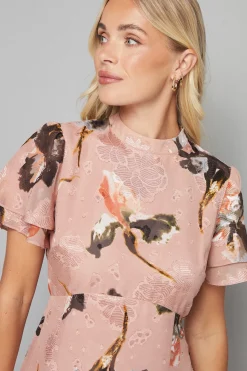 Wallis Robe Midi à Volants Petite avec Motif Floral Dévoré<Femme Toutes Les Robes|Robes Mi-Longues
