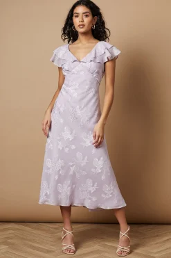 Robe Midi à Volants Petite Plain Satin Dévoré
