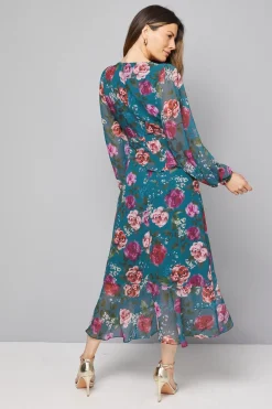 Robe Midi à Volants Péplum Fleurie