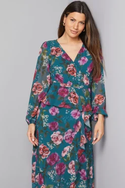 Robe Midi à Volants Péplum Fleurie