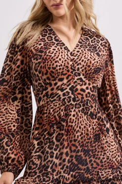 Robe Midi à Volants Étagés avec Manches Bouffantes et Boutonnage Devant