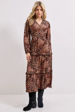 Robe Midi à Volants Étagés avec Manches Bouffantes et Boutonnage Devant