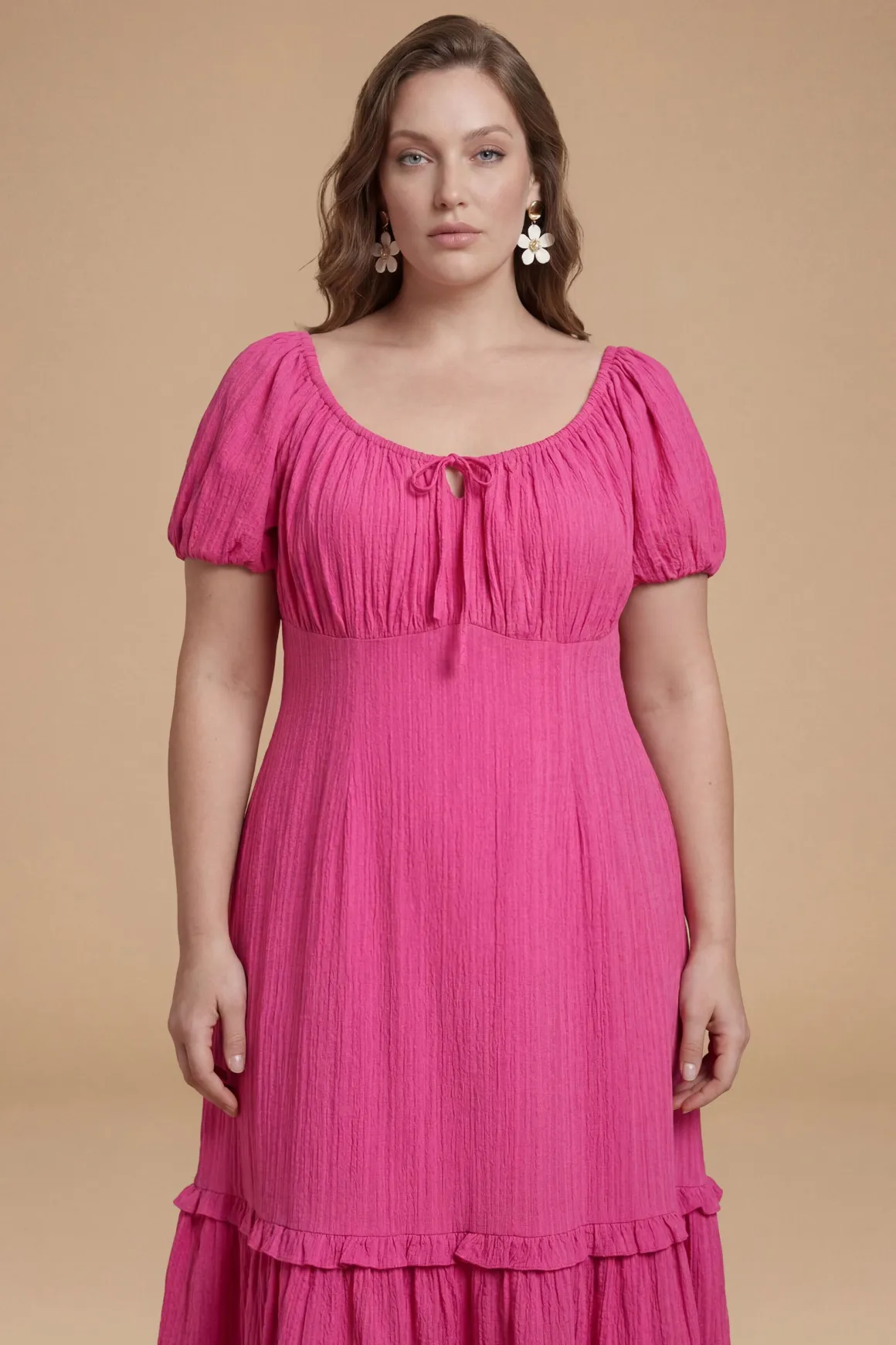 Robe Midi À Volants Étagés Et Décolleté Cœur Curve