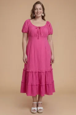 Robe Midi À Volants Étagés Et Décolleté Cœur Curve