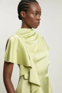 KarenMillen Robe Midi À Volant Texturé En Satin Pour Petite Taille<Femme Robes Mi-Longues|Satin Et Dentelle
