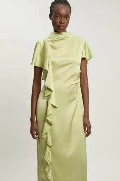 KarenMillen Robe Midi À Volant Texturé En Satin Pour Petite Taille<Femme Robes Mi-Longues|Satin Et Dentelle