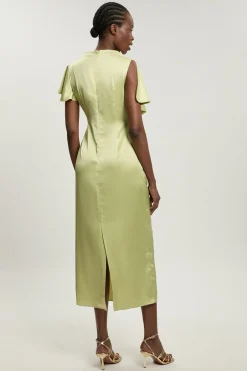 KarenMillen Robe Midi À Volant Texturé En Satin Pour Petite Taille<Femme Robes Mi-Longues|Satin Et Dentelle