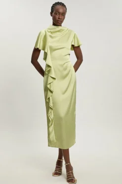KarenMillen Robe Midi À Volant Texturé En Satin Pour Petite Taille<Femme Robes Mi-Longues|Satin Et Dentelle