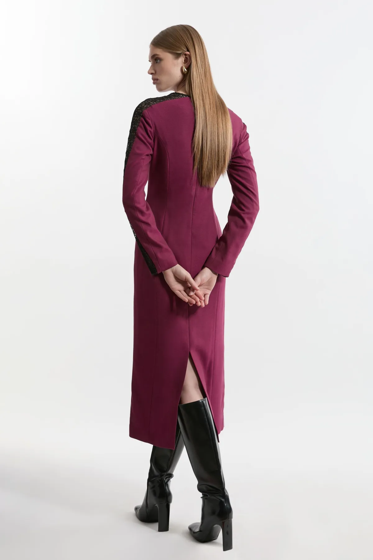 KarenMillen Robe midi à zip avant en mélange de twill et dentelle sur mesure<Femme Tailleurs|Robes Mi-Longues