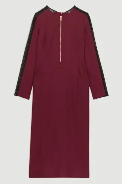 KarenMillen Robe midi à zip avant en mélange de twill et dentelle sur mesure<Femme Tailleurs|Robes Mi-Longues