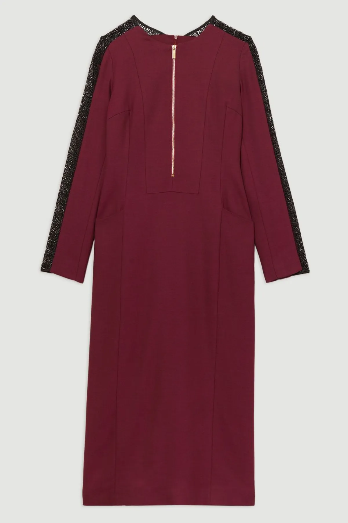 KarenMillen Robe midi à zip avant en mélange de twill et dentelle sur mesure<Femme Tailleurs|Robes Mi-Longues