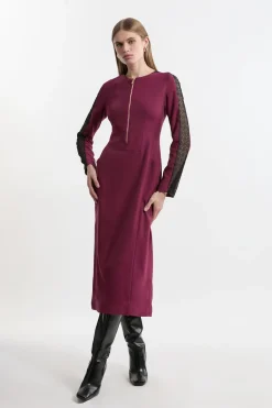 KarenMillen Robe midi à zip avant en mélange de twill et dentelle sur mesure<Femme Tailleurs|Robes Mi-Longues