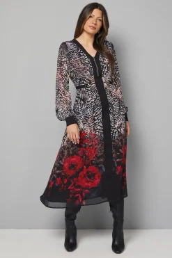 Robe Midi à Zip Imprimé Animal Ombré Floral