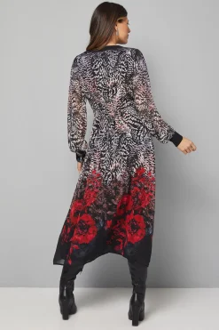Robe Midi à Zip Imprimé Animal Ombré Floral