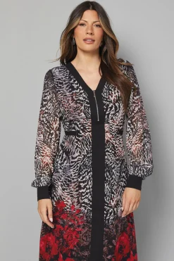 Robe Midi à Zip Imprimé Animal Ombré Floral