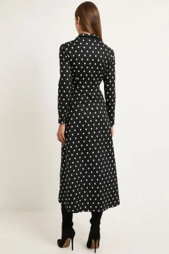 Robe Midi Zippée En Ponte À Pois