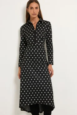 Robe Midi Zippée En Ponte À Pois
