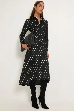 Robe Midi Zippée En Ponte À Pois