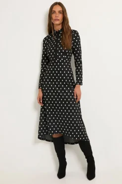 Robe Midi Zippée En Ponte À Pois