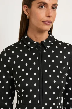 Robe Midi Zippée En Ponte À Pois