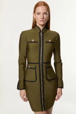 KarenMillen Robe Militaire Moulante en Maille Bandage avec Détails Passepoilés<Femme Pulls Et Gilets|Toutes Les Mailles
