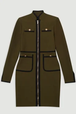KarenMillen Robe Militaire Moulante en Maille Bandage avec Détails Passepoilés<Femme Pulls Et Gilets|Toutes Les Mailles