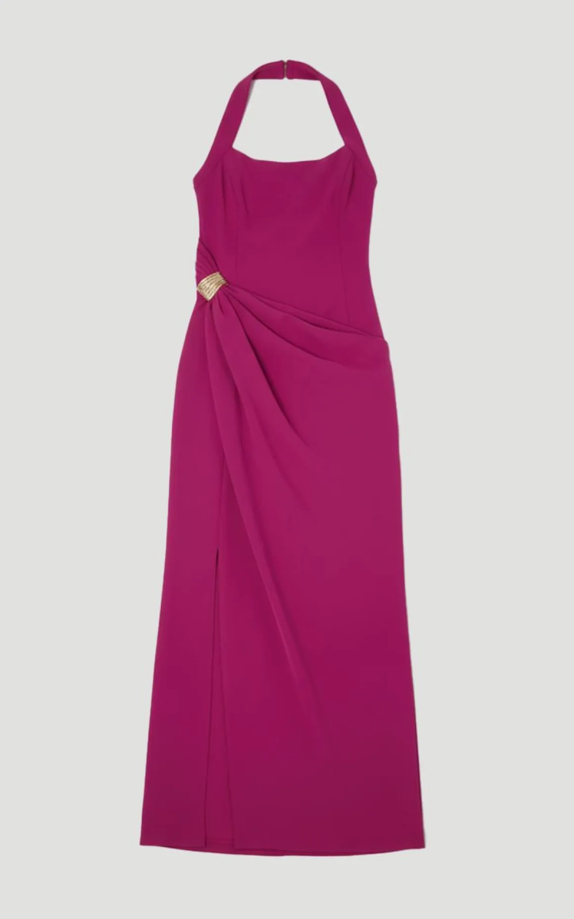 Robe Mi-Longue Ajustée à Col Halter avec Fronces