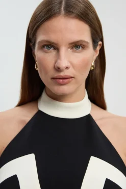 KarenMillen Robe Mi-Longue Ajustée à Col Licou en Maille Stretch à Blocs de Couleur<Femme Tailleurs|Robes Mi-Longues