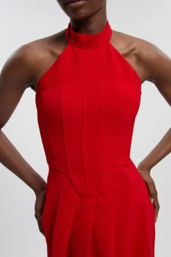 Robe Mi-Longue Ajustée à Col Licou Souple