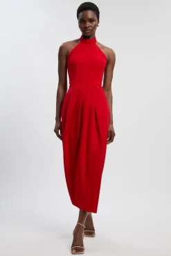 Robe Mi-Longue Ajustée à Col Licou Souple
