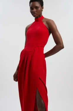 Robe Mi-Longue Ajustée à Col Licou Souple