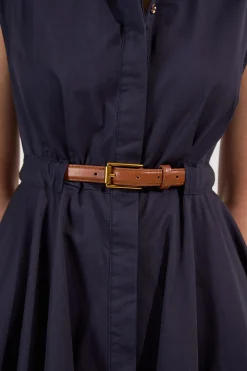 KarenMillen Robe mi-longue ajustée en coton ceinturée à col<Femme Tailleurs|Toutes Les Robes