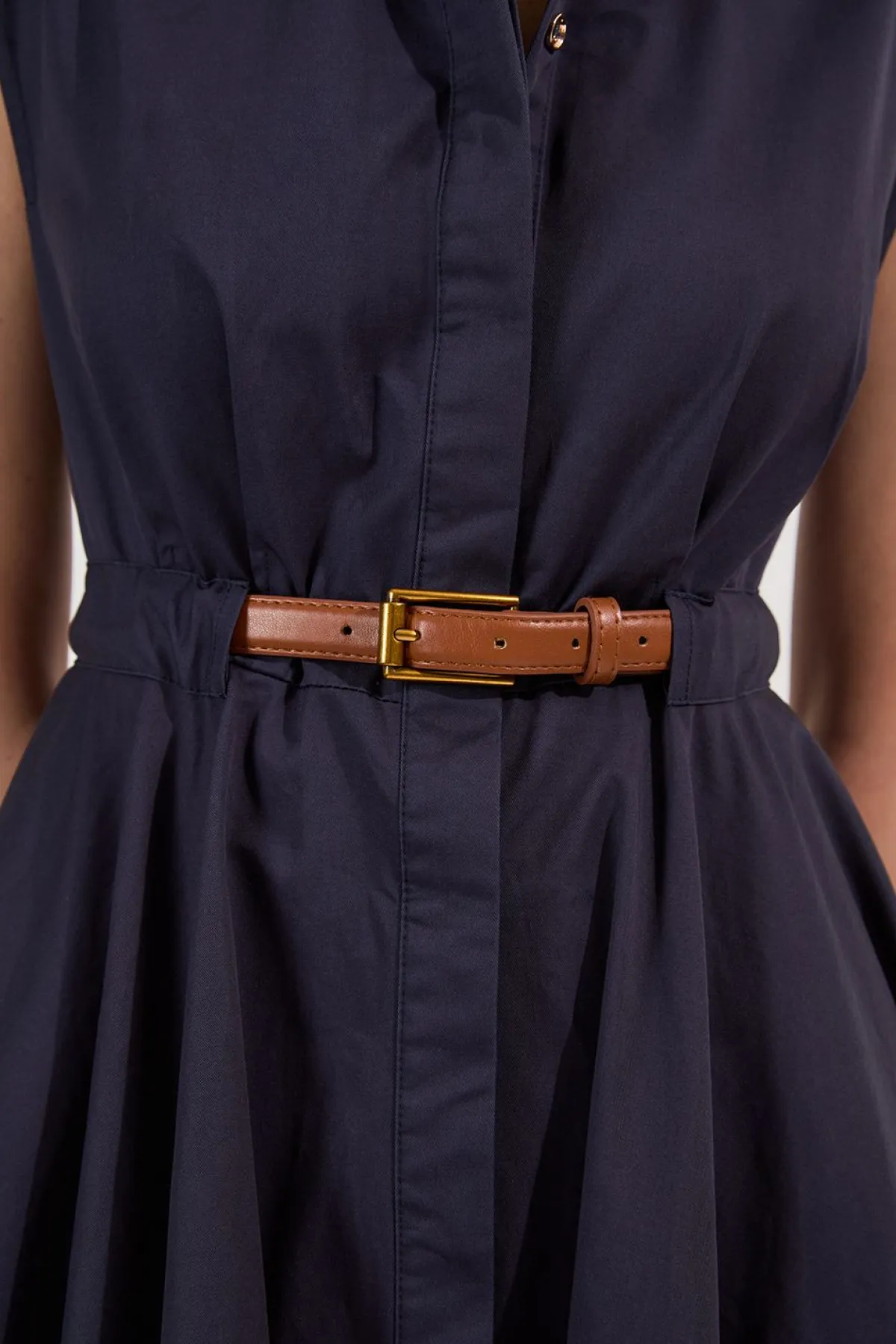 KarenMillen Robe mi-longue ajustée en coton ceinturée à col<Femme Tailleurs|Toutes Les Robes