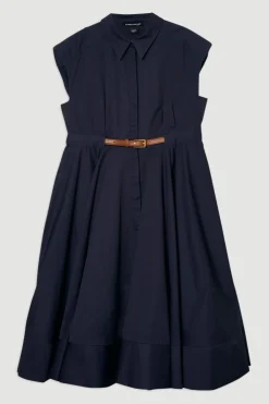 KarenMillen Robe mi-longue ajustée en coton ceinturée à col<Femme Tailleurs|Toutes Les Robes