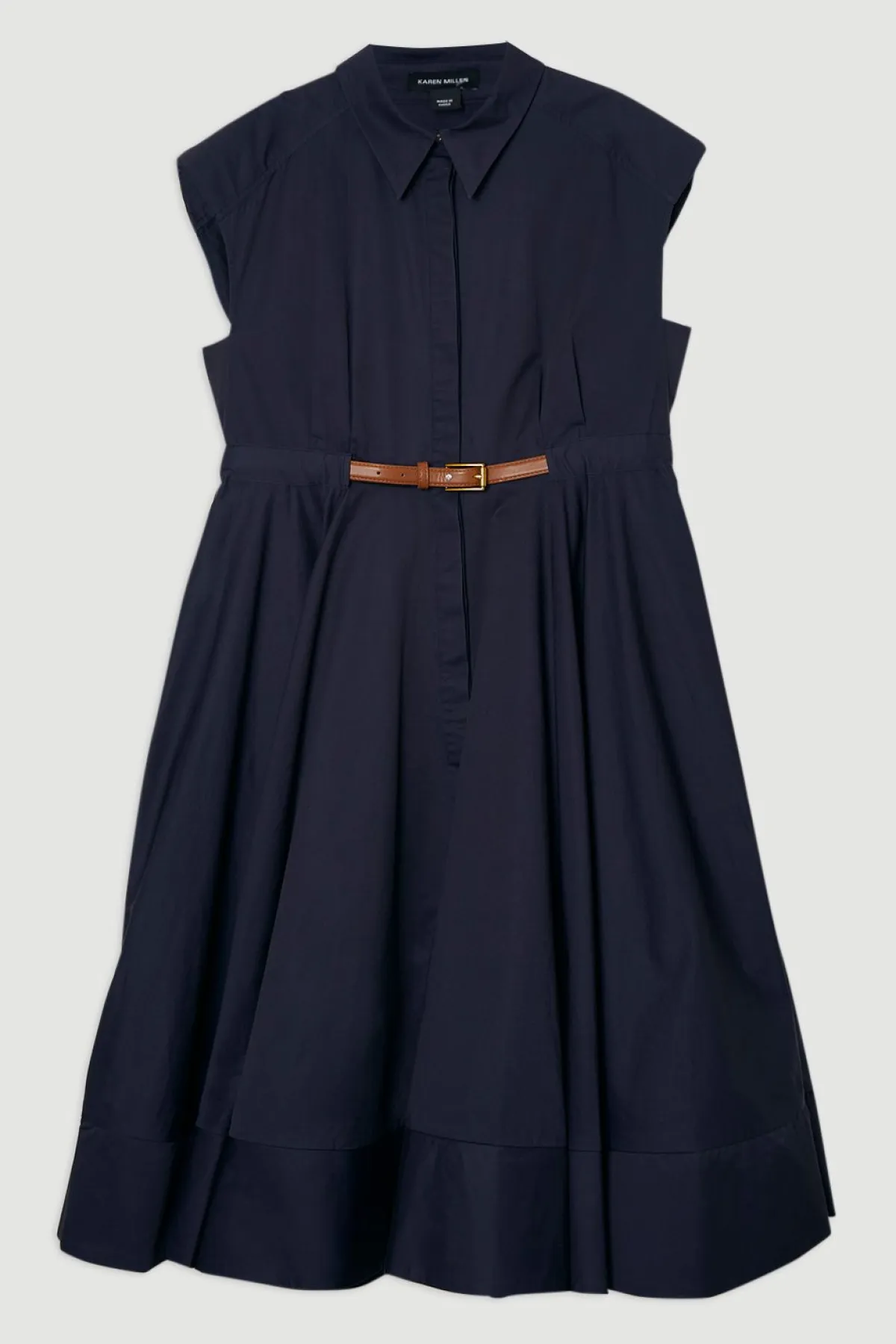 KarenMillen Robe mi-longue ajustée en coton ceinturée à col<Femme Tailleurs|Toutes Les Robes