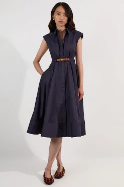 KarenMillen Robe mi-longue ajustée en coton ceinturée à col<Femme Tailleurs|Toutes Les Robes