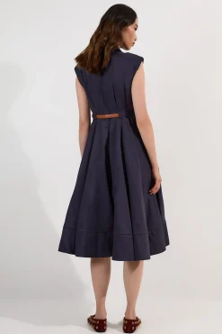 KarenMillen Robe mi-longue ajustée en coton ceinturée à col<Femme Tailleurs|Toutes Les Robes