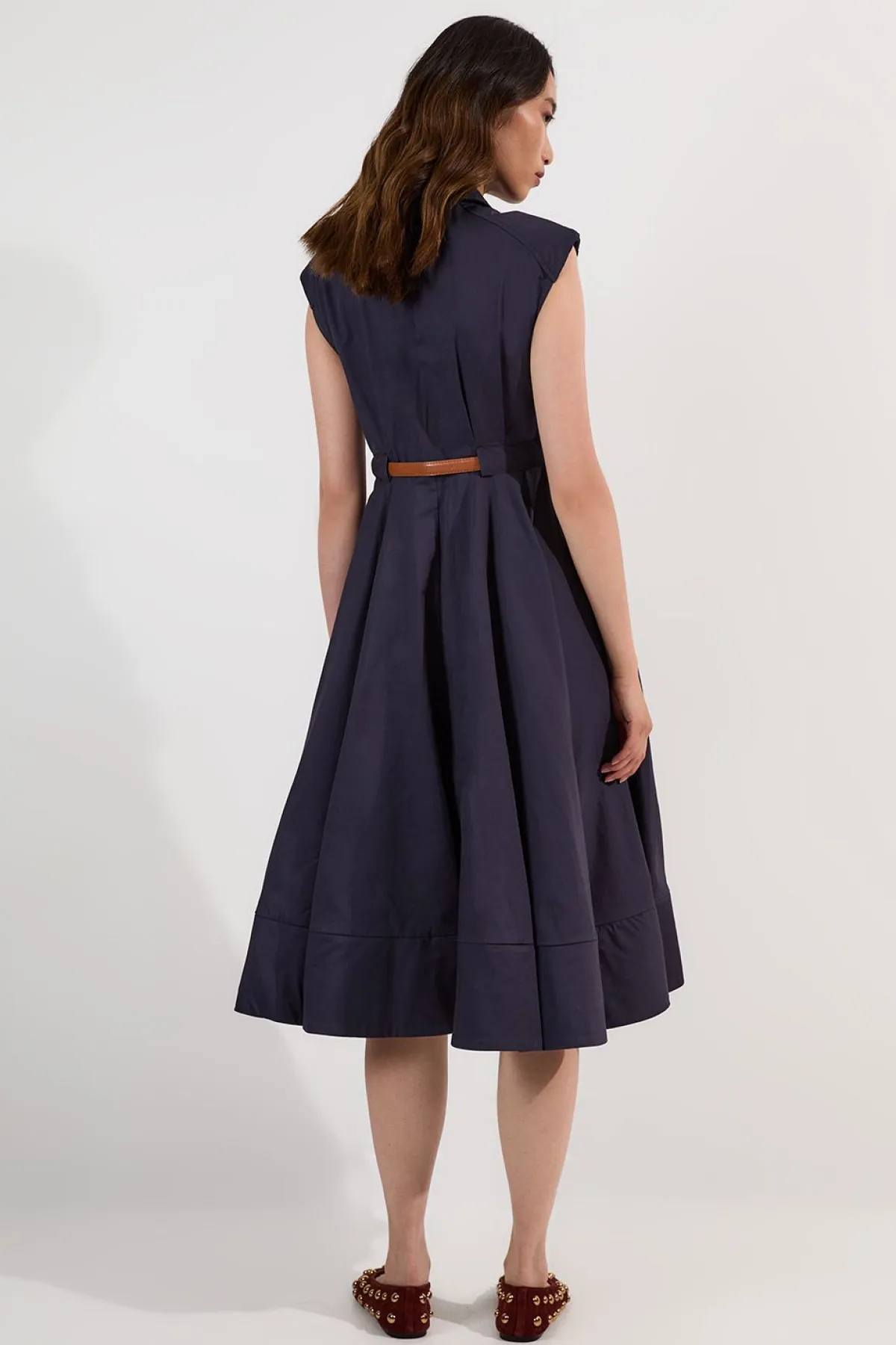 KarenMillen Robe mi-longue ajustée en coton ceinturée à col<Femme Tailleurs|Toutes Les Robes
