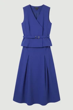 Robe Mi-Longue Ajustée Essential Compacte avec Ceinture