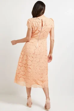 Robe Mi-Longue Ajustée et Évasée en Dentelle