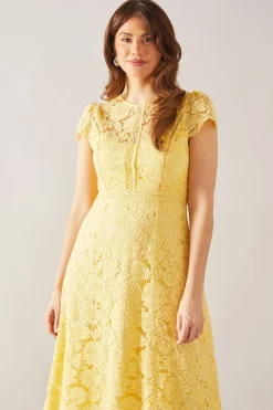 Robe Mi-Longue Ajustée et Évasée en Dentelle